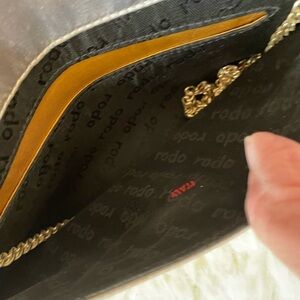 Rodo Black and Gold Clutch with Chain Detail